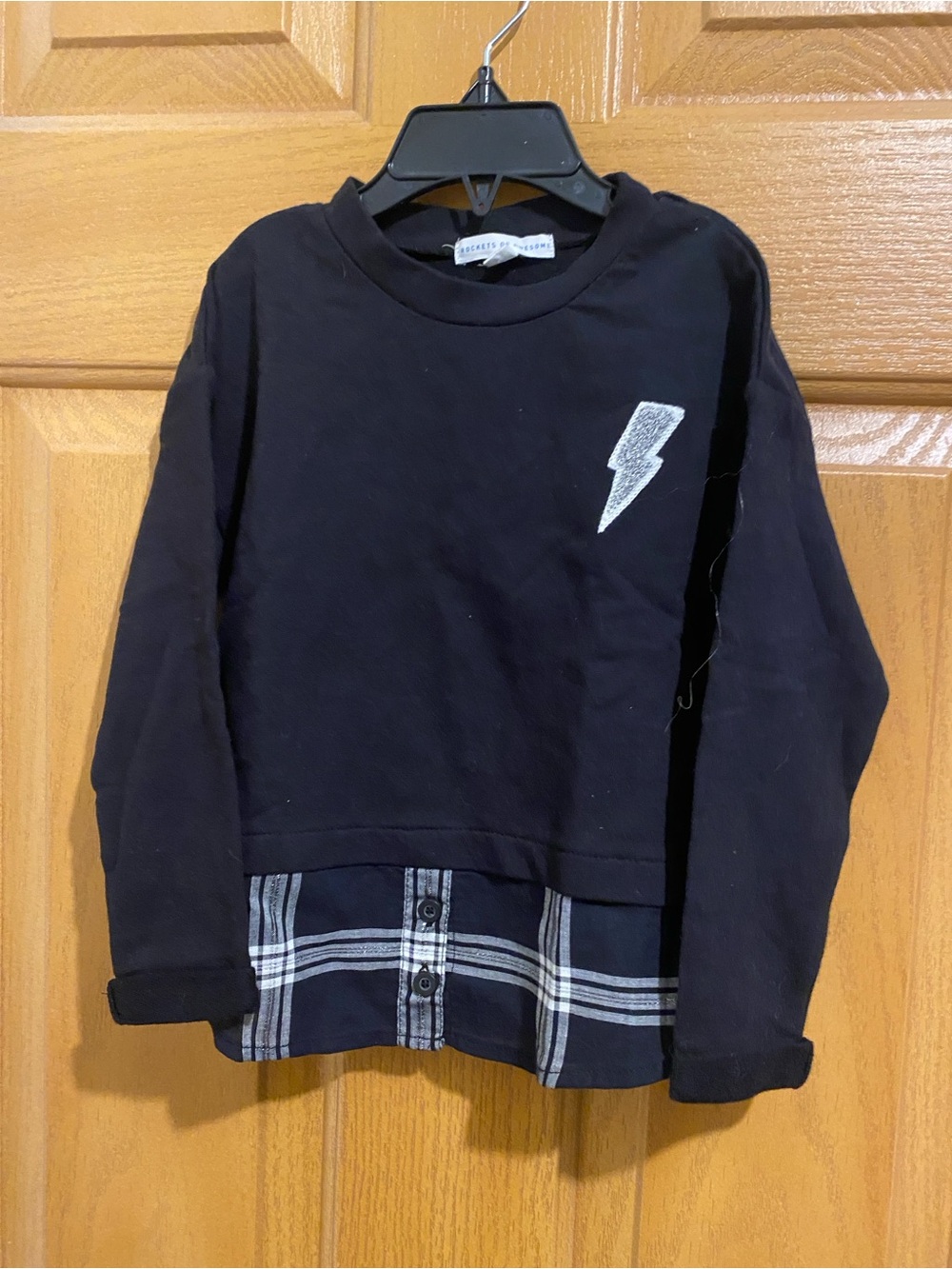 Kids Black Layered Shirt with Lightning Patch